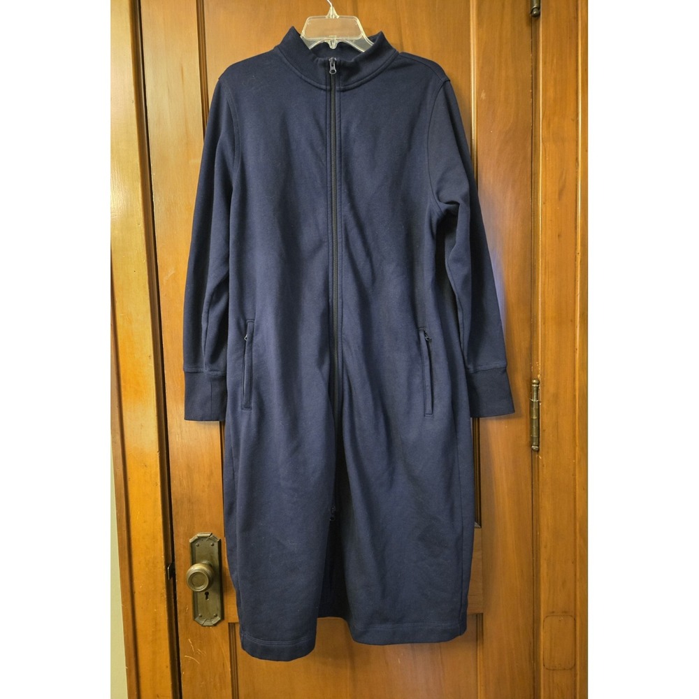 Duluth Trading Co Souped-Up Fleece Zip Up Robe Navy Blue Womens Large Cozy Warm